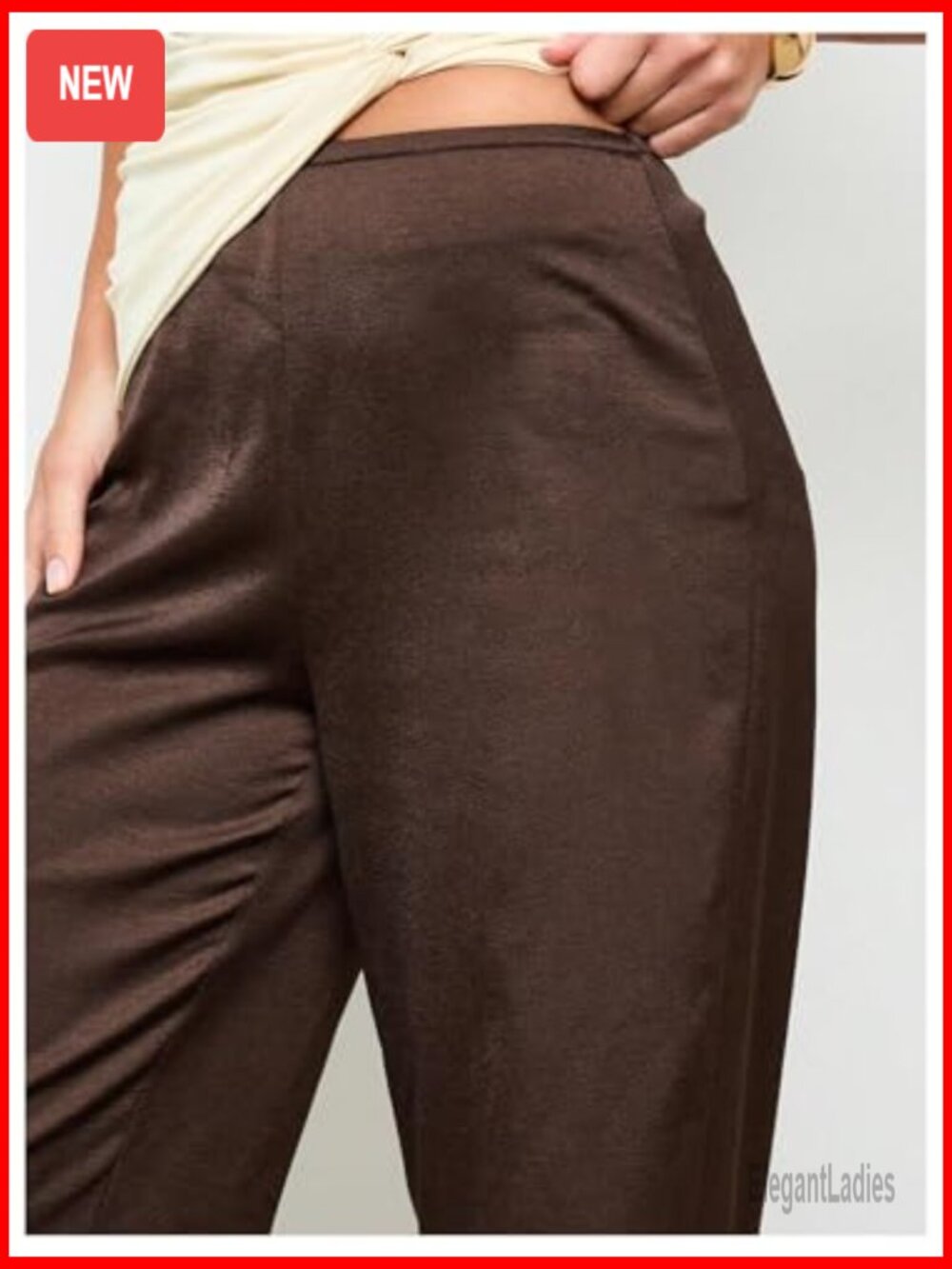 Women's Satin Wide Leg Pants Elastic Waist Loose Fit Casual Trousers - Picture 4 of 5